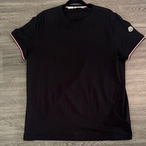 Moncler Classic Black Tee with Red and White Accents